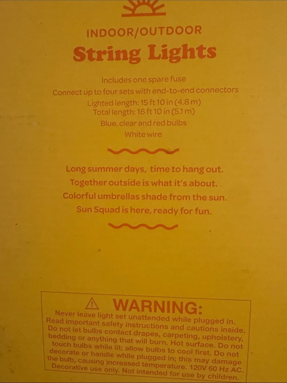 Sun Squad Indoor/Outdoor Americana Globe String Lights Decorations 16’ 10” long